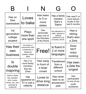 Bingo with a Twist Bingo Card