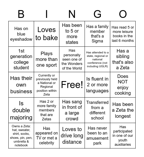 Bingo with a Twist Bingo Card