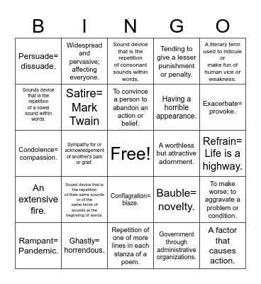 Vocab #15 Bingo Card