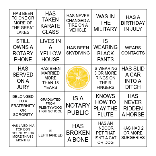 HUMAN BINGO Card