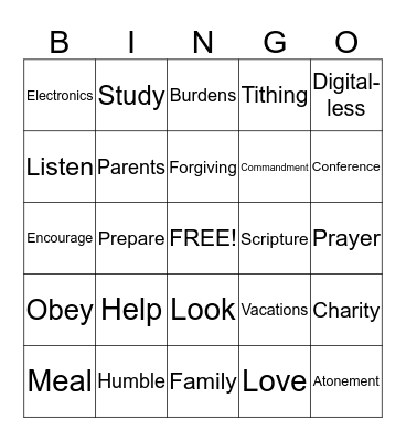 The Recipe For A Happy Family Bingo Card