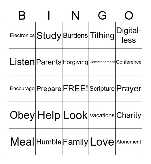 The Recipe For A Happy Family Bingo Card