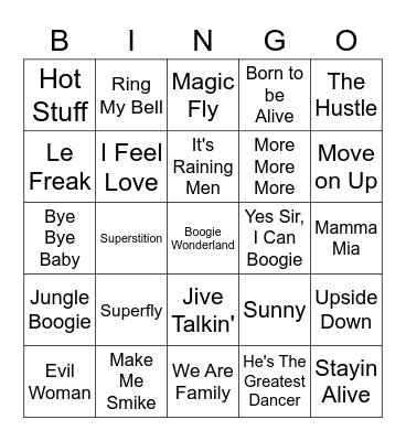 Dianna 70s Disco Boogie 70's moosik bingo Card