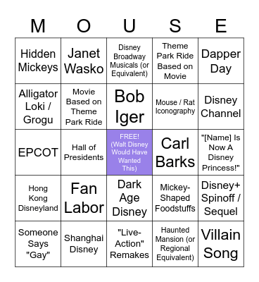 Disney Studies Area Bingo Card