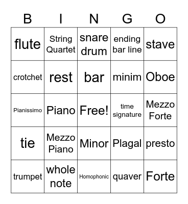 Musical terms Bingo Card