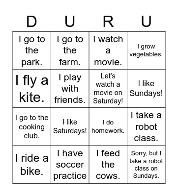 What do you do on weekends? Bingo Card