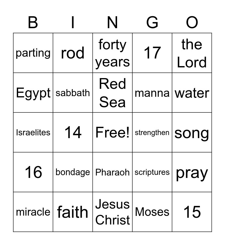 Exodus 14-17 Bingo Card