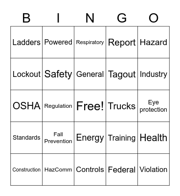 Safety Bingo Card