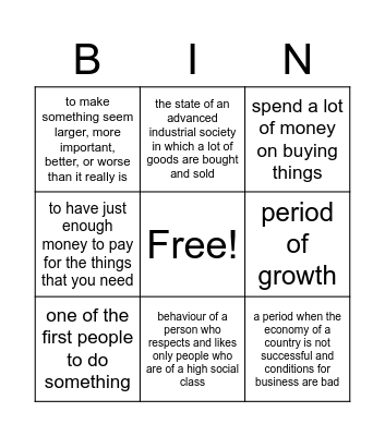 consumerism definitions Bingo Card