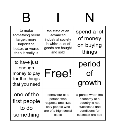 consumerism definitions Bingo Card