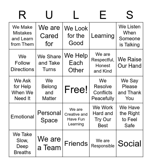 SELF CLASS RULES & EXPECTATIONS Bingo Card