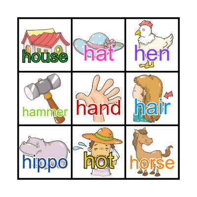 Phonics 1 - Unit 6 Hh Bingo Card