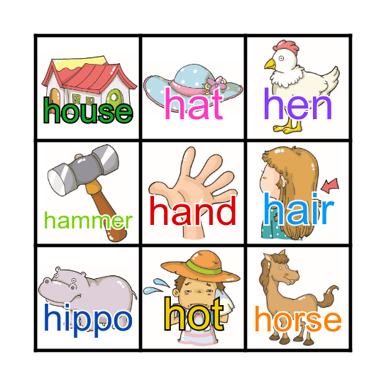 Phonics 1 - Unit 6 Hh Bingo Card