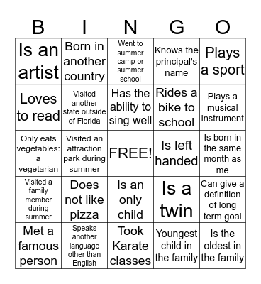 Getting to Know Each Other Bingo Card