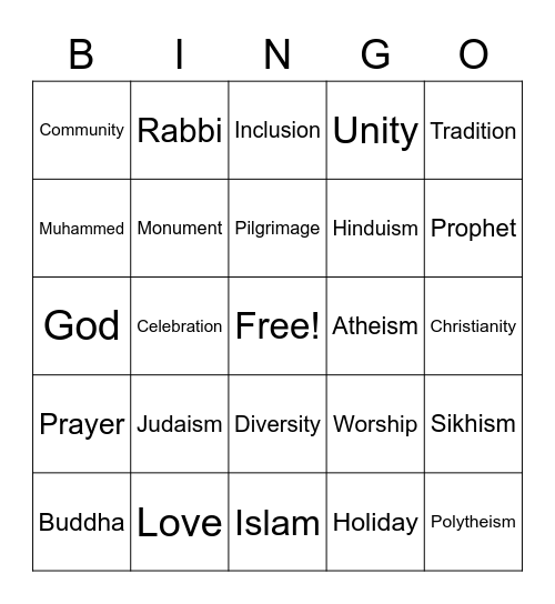 World Religions Bingo Card
