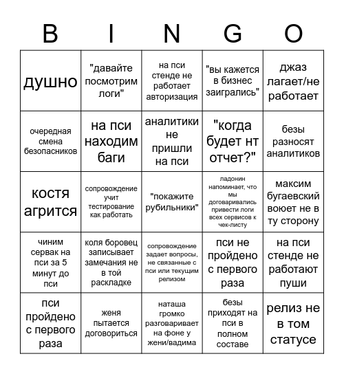 ПСИ Bingo Card