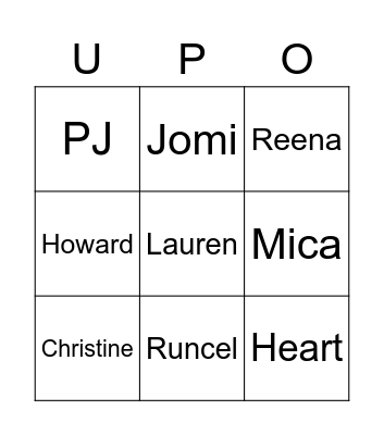 UPO  GAME NIGHT Bingo Card
