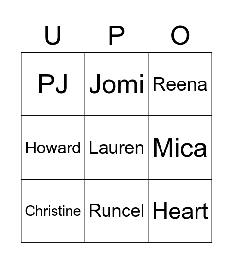 UPO  GAME NIGHT Bingo Card