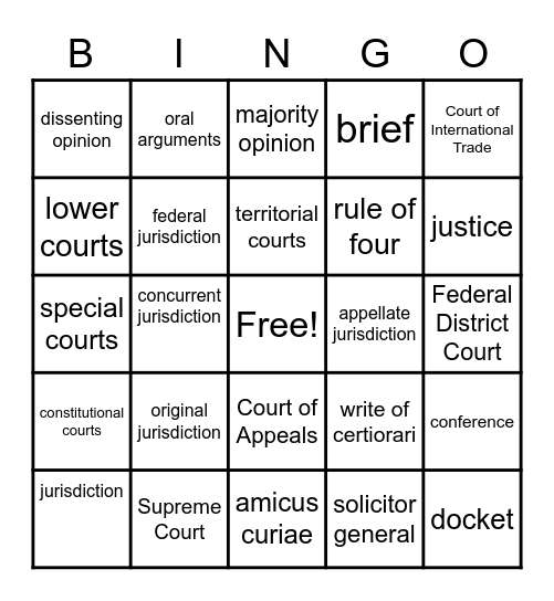 CH 18/Judicial Branch Bingo Card