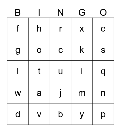 SMALL LETTERS Bingo Card