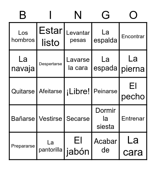 Capítulo 7 --- Vocabulario 1 --- Verbos Bingo Card