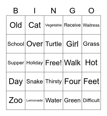 Analogies Bingo Card