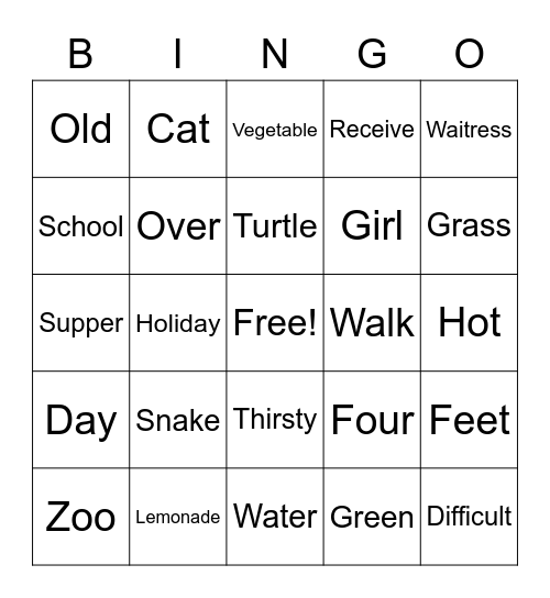 Analogies Bingo Card
