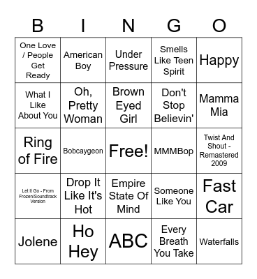 Music Bingo Card