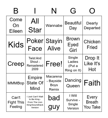 Music Bingo Card