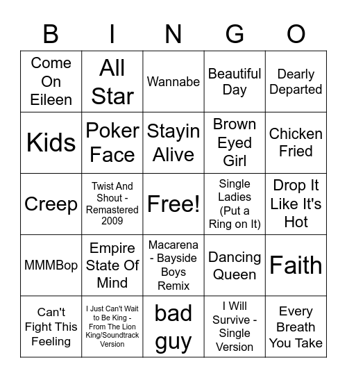 Music Bingo Card