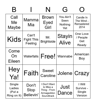 Music Bingo Card