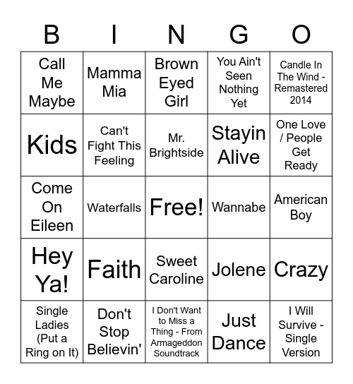 Music Bingo Card