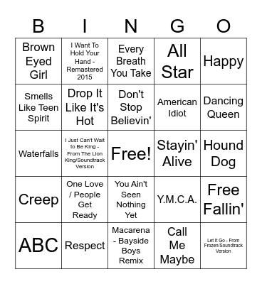 Music Bingo Card