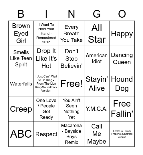 Music Bingo Card