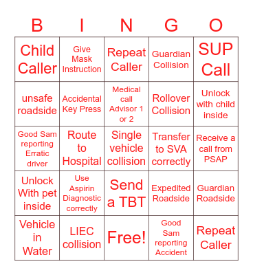 Emergency BINGO Card
