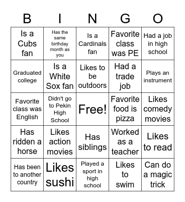 Student Bingo Card:  Find a resident who... Bingo Card