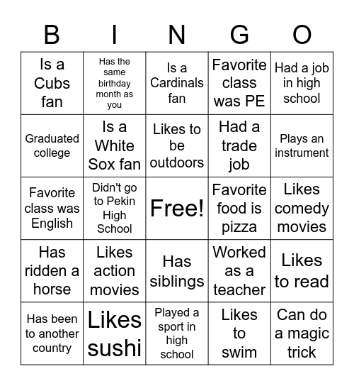 Student Bingo Card:  Find a resident who... Bingo Card