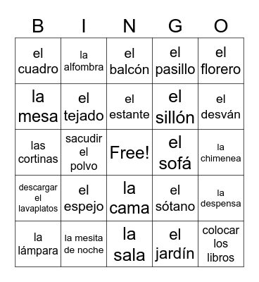 Santillana 2 U2D1&2 vocabulario Bingo Card