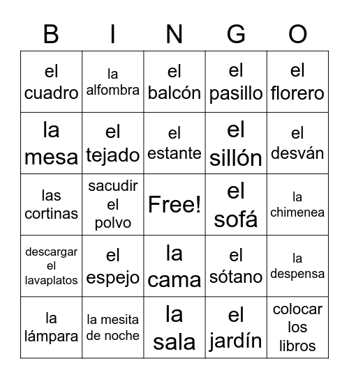 Santillana 2 U2D1&2 vocabulario Bingo Card