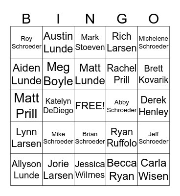 Mike and Jorie's Bridal Party Bingo Card