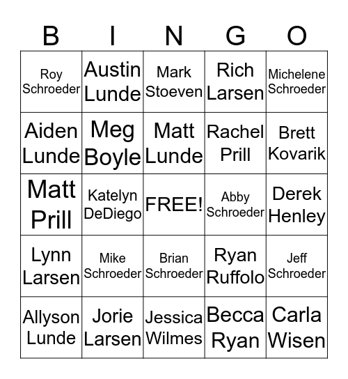 Mike and Jorie's Bridal Party Bingo Card