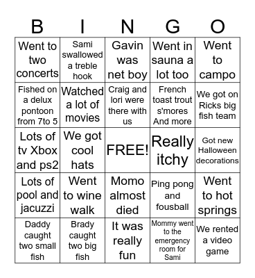 Our trip to mammoth Bingo Card