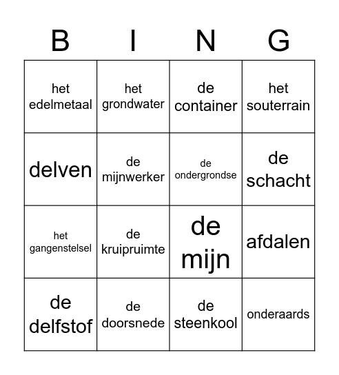 Woordenschat Bingo Card