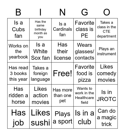 Resident Bingo Card:  Find a student who... Bingo Card