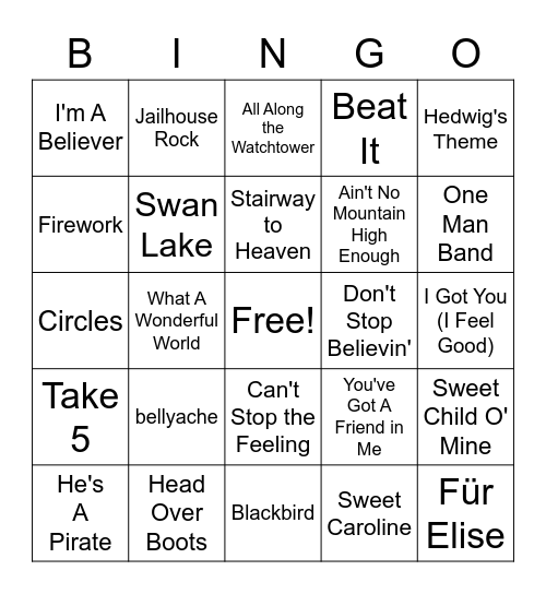 Music Bingo Card