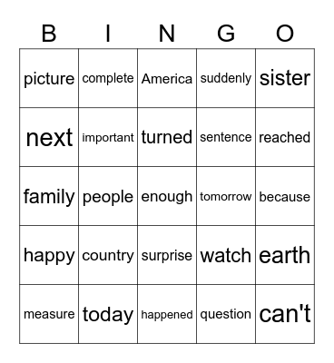 Untitled Bingo Card