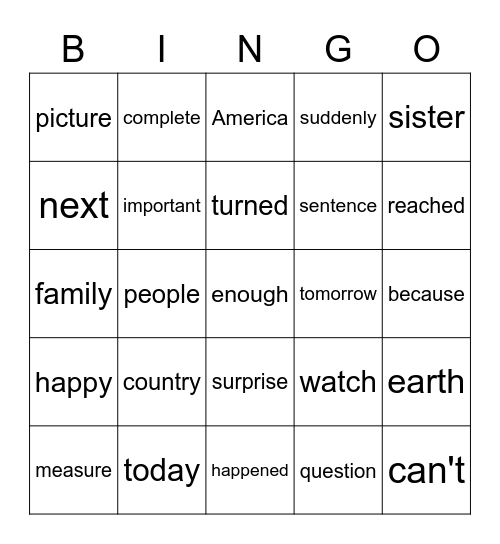Untitled Bingo Card