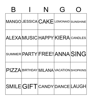 BIRTHDAY BINGO  Bingo Card