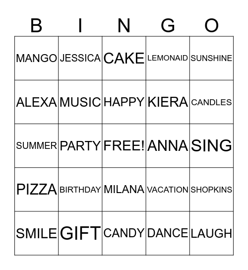 BIRTHDAY BINGO  Bingo Card