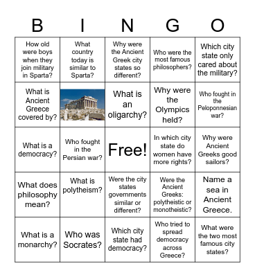 Ancient Greece Bingo Card